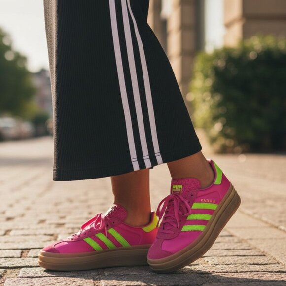 ADIDAS ORIGINALS Gazelle Bold Platform Sneakers Womens 10 11 Pink Green Satin - Picture 1 of 15